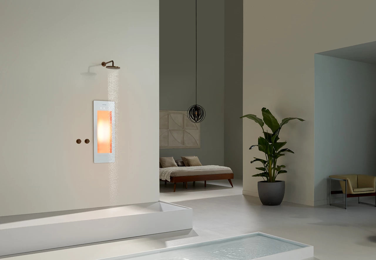Sunshower Pure kortgolvig infrarood douchepaneel sfeerbeeld voor badkamer en wellness