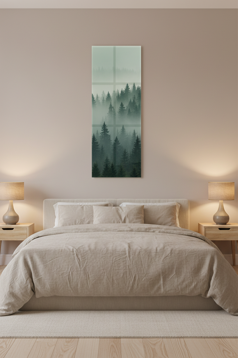 Heat4All ICONIC glas fotopaneel 60x160 slaapkamer mistig bos