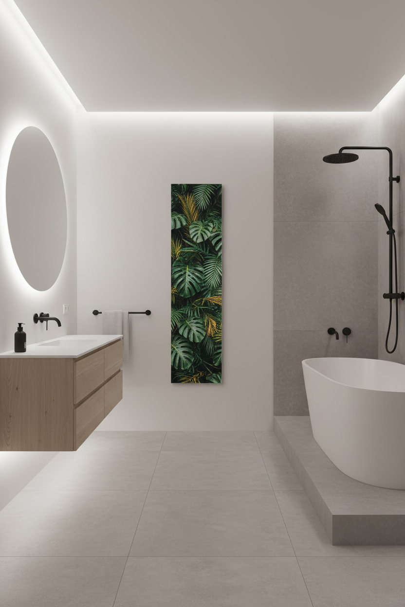 Heat4All ICONIC 710W mat fotopaneel 40x170 in moderne badkamer voor infraroodverwarming