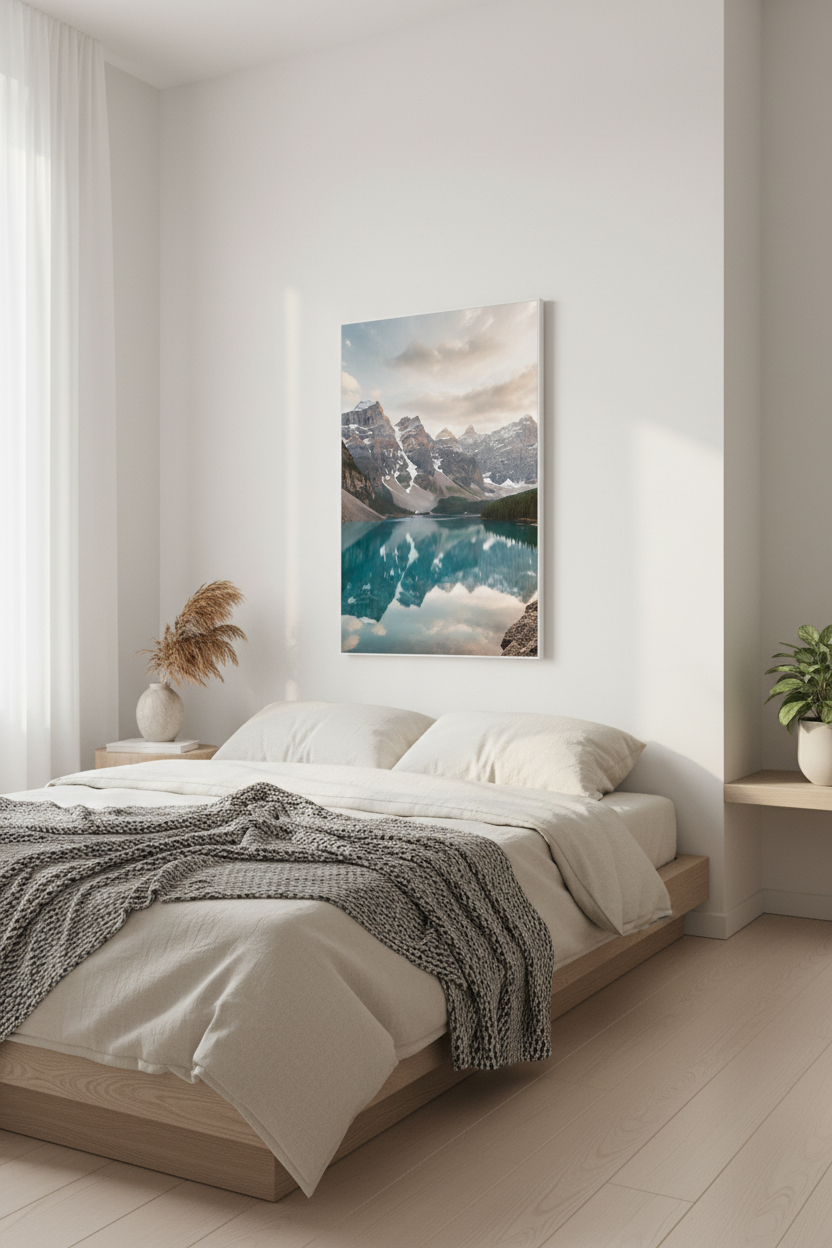 Heat4All ICONIC 730W mat fotopaneel 60x120 in moderne slaapkamer voor infraroodverwarming