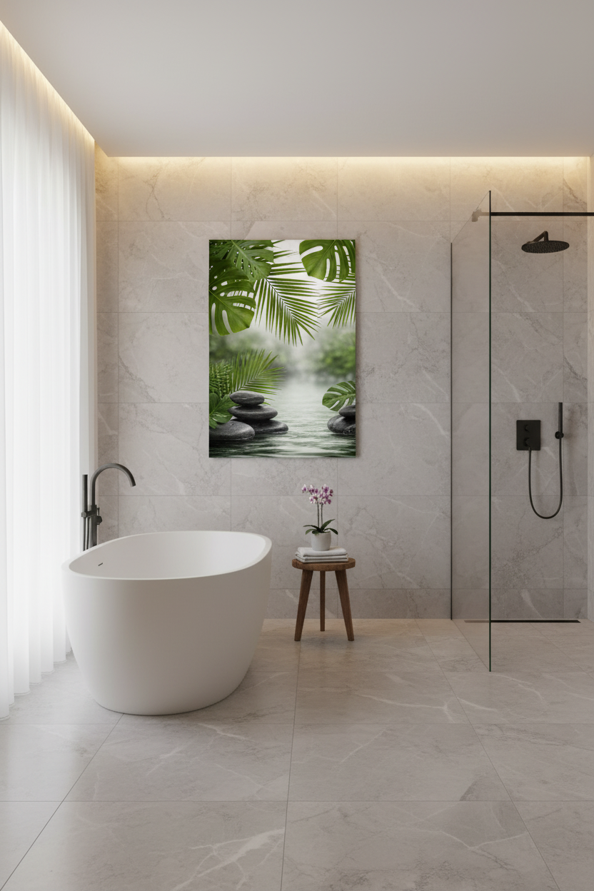 Heat4All ICONIC 1000W mat fotopaneel 80x120 in moderne badkamer voor infraroodverwarming
