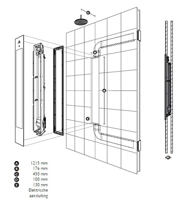 Sunshower Pure XL kortgolvig infrarood douchepaneel installatie voor badkamer en wellness