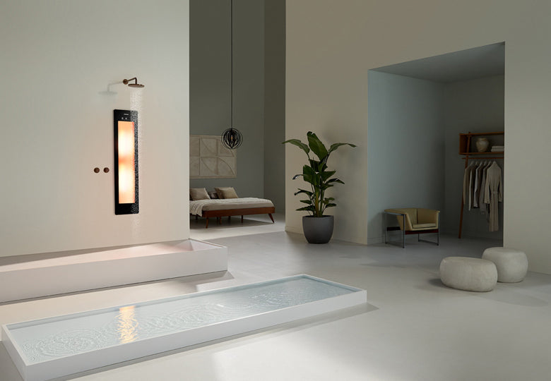 Sunshower Pure XL kortgolvig infrarood douchepaneel sfeerbeeld voor badkamer en wellness